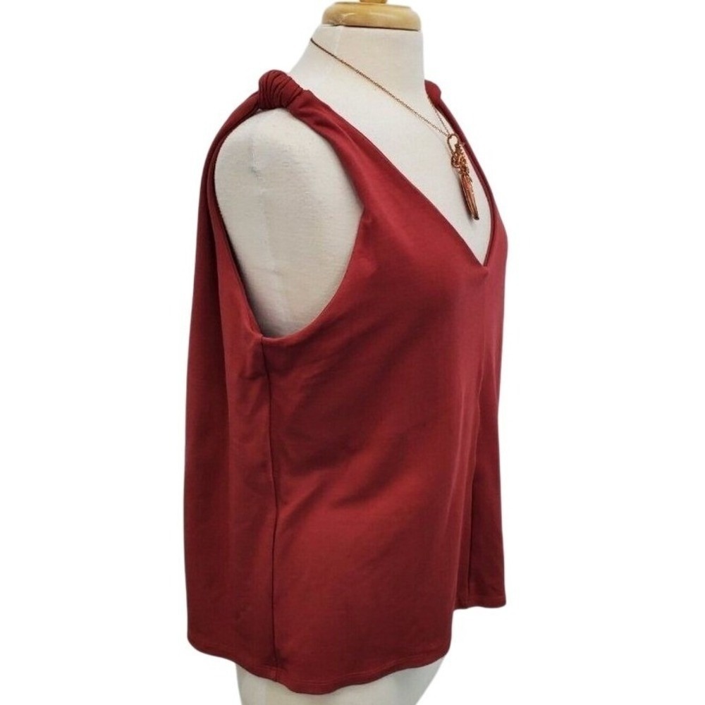 Marybelle Womens 1X Rust Red Satin Look Tie Strap Tank Top Sleeveless - Picture 3 of 12